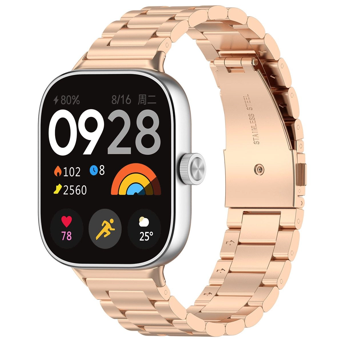 Bransoleta Bizon ze stali nierdzewnej Aura do Xiaomi Smart Band 9 Pro/8 Pro / Redmi Watch 5/4 Różowo-złoty