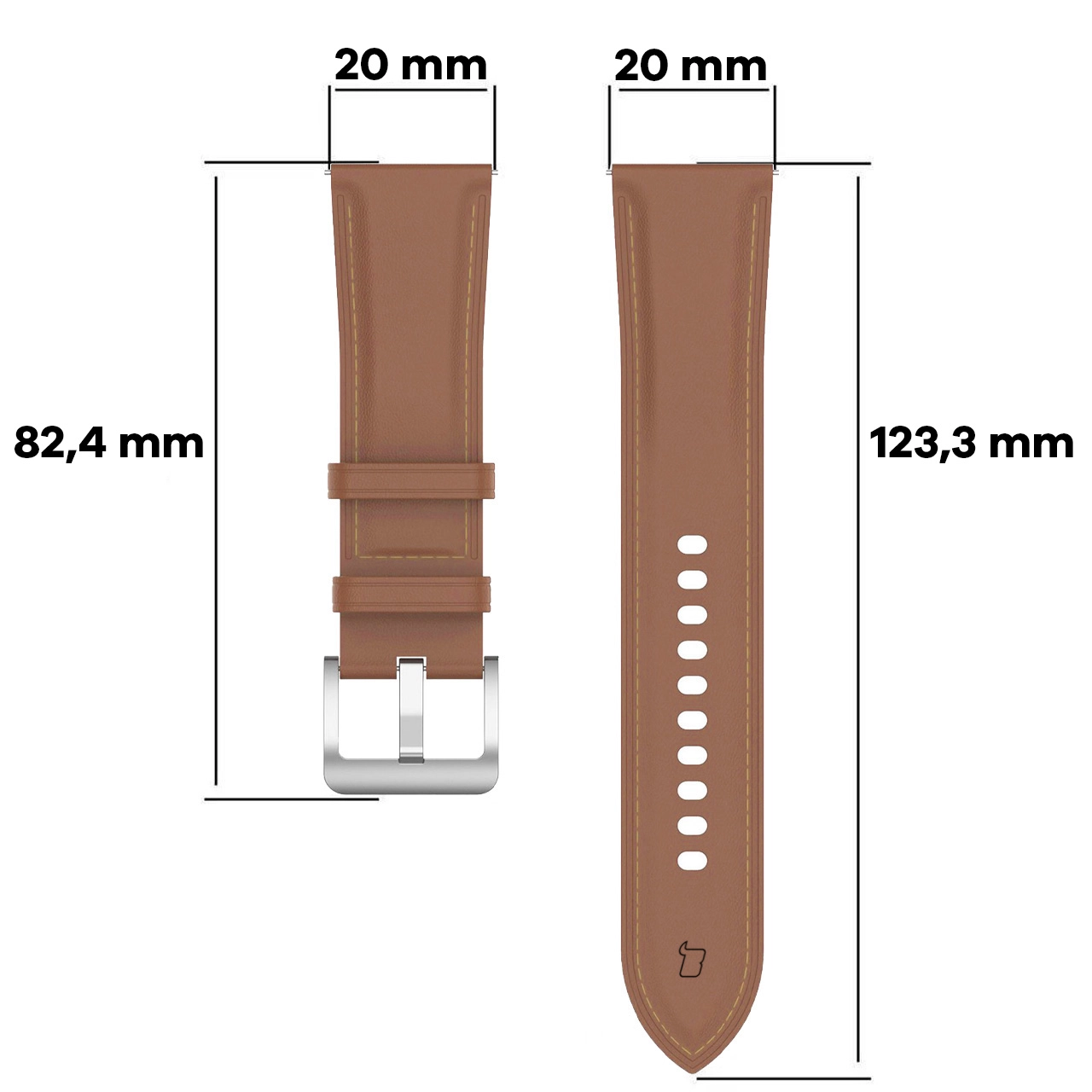 Pasek Bizon skórzany Casual 20mm do Galaxy Watch FE/7/6/6 Classic/5/5Pro/4/4 Classic Jasnobrązowy