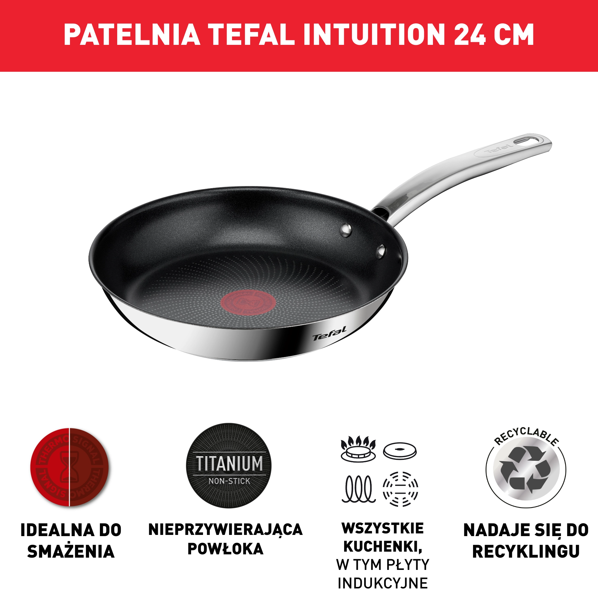 Patelnia Tefal Intuition B8170444 Indukcja Titanium 24cm