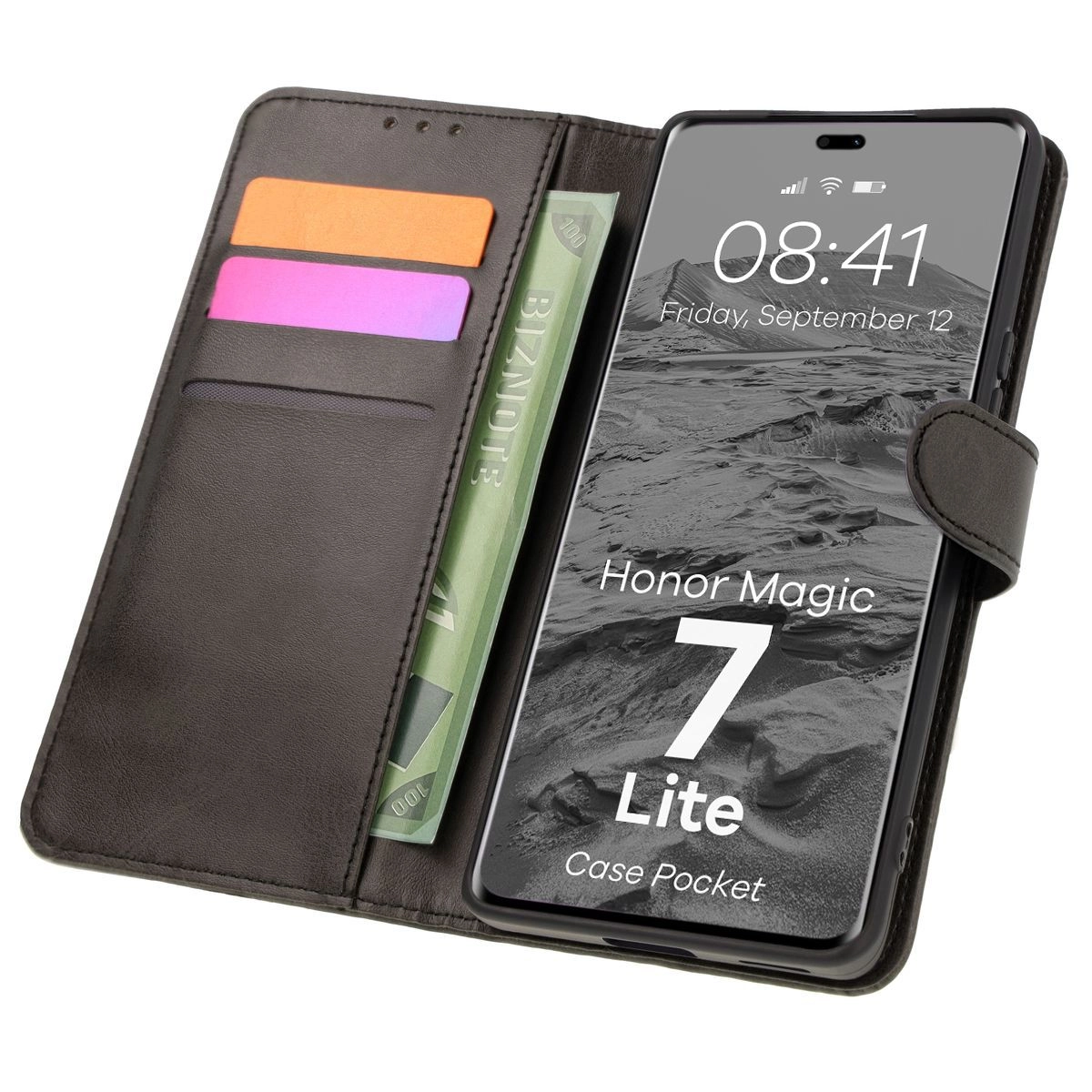 Etui Bizon z klapką Pocket do Honor Magic7 Lite Czarny