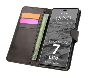 Etui Bizon z klapką Pocket do Honor Magic7 Lite Czarny