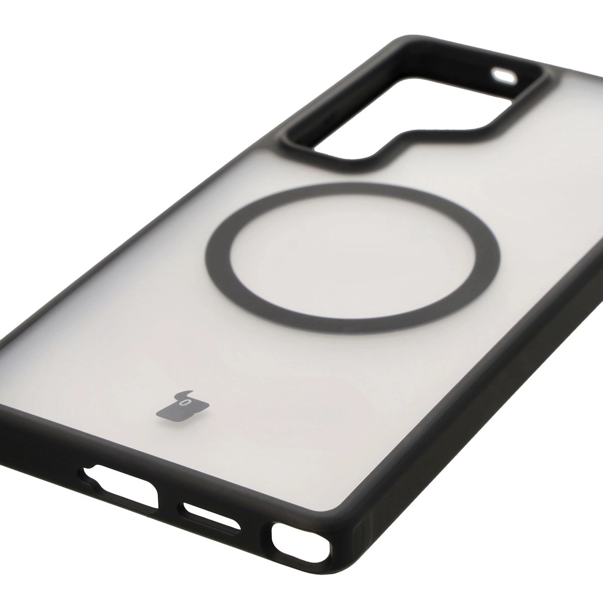 Etui Bizon MatteO z MagSafe do Galaxy S25 Ultra Półprzezroczyste z czarną ramką