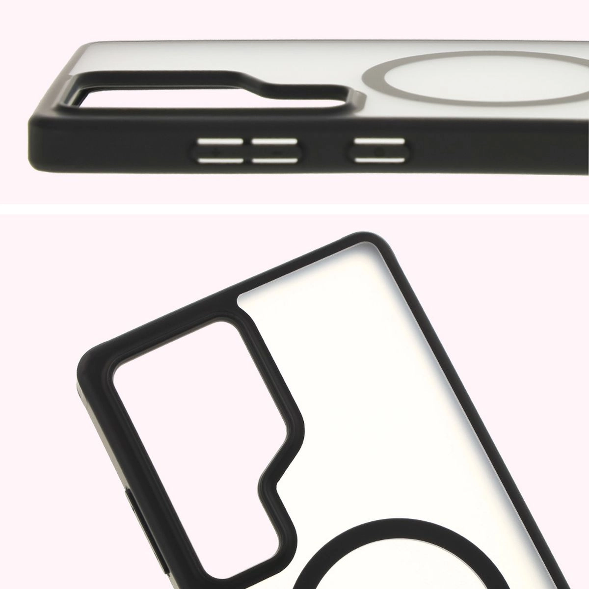 Etui Bizon MatteO z MagSafe do Galaxy S25 Ultra Półprzezroczyste z czarną ramką