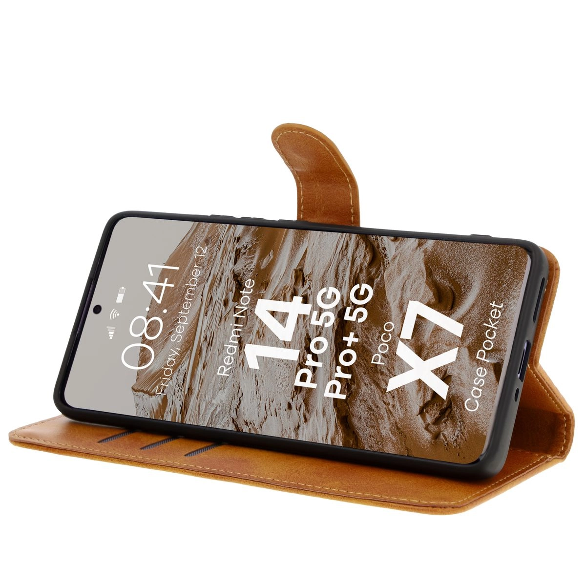 Etui Bizon z klapką Pocket do Xiaomi Redmi Note 14 5G/Poco M7 Pro 5G Brązowy