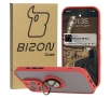 Etui Bizon z uchwytem na palec Hybrid Ring do iPhone 16 Pro Przydymione z czerwoną ramką