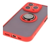 Etui Bizon z uchwytem na palec Hybrid Ring do iPhone 16 Pro Przydymione z czerwoną ramką