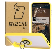 Bizon z uchwytem na palec Hybrid Ring do Galaxy A26 5G Przydymione z żółtą ramką