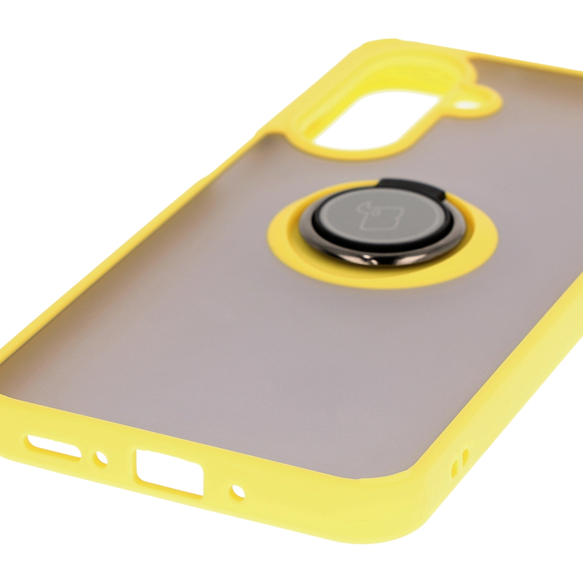 Etui Bizon z uchwytem na palec Hybrid Ring do Galaxy A26 5G Przydymione z żółtą ramką