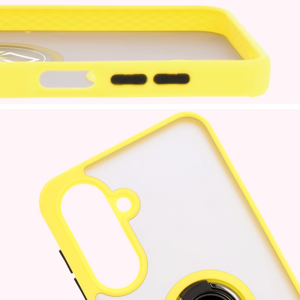 Etui Bizon z uchwytem na palec Hybrid Ring do Galaxy A26 5G Przydymione z żółtą ramką