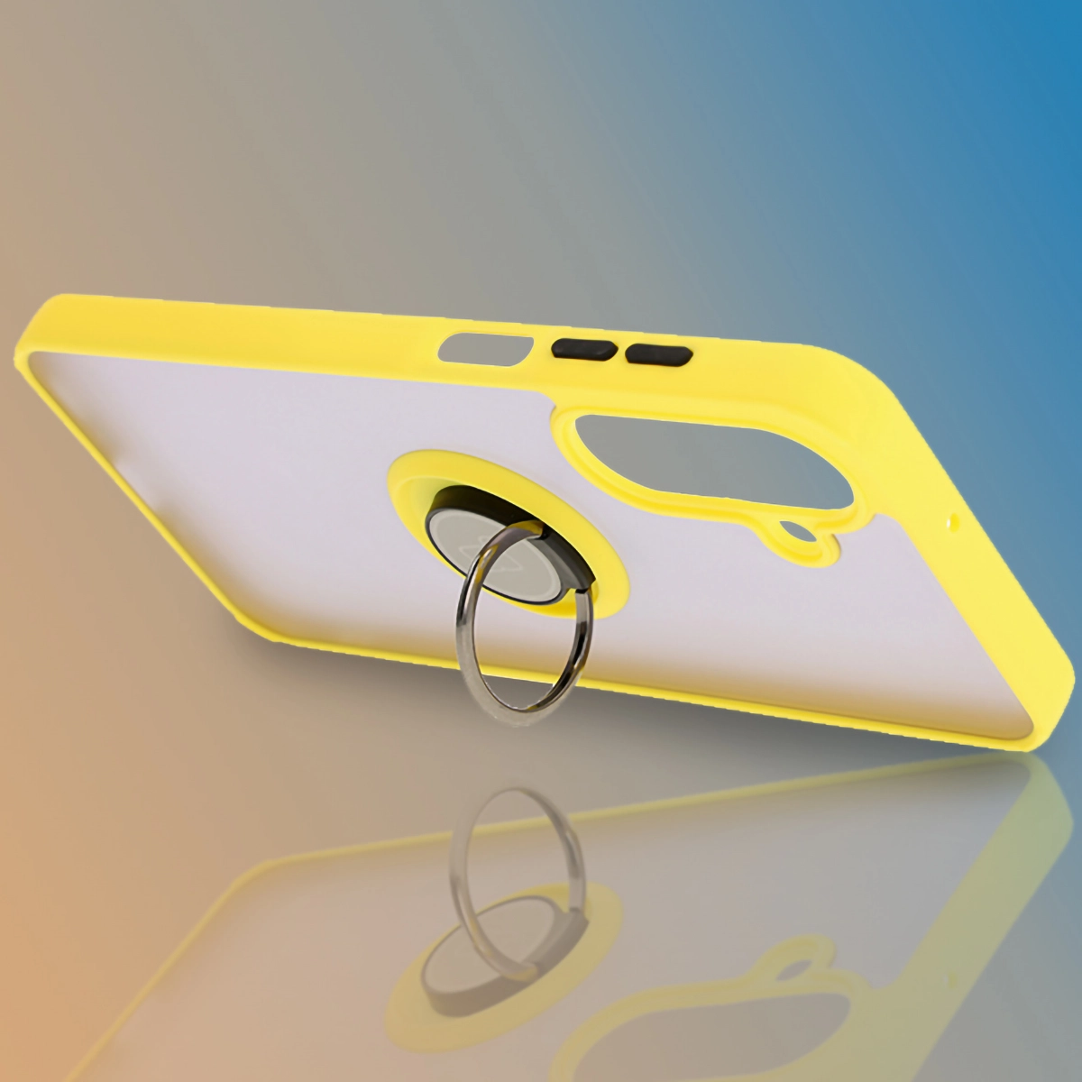 Etui Bizon z uchwytem na palec Hybrid Ring do Galaxy A26 5G Przydymione z żółtą ramką