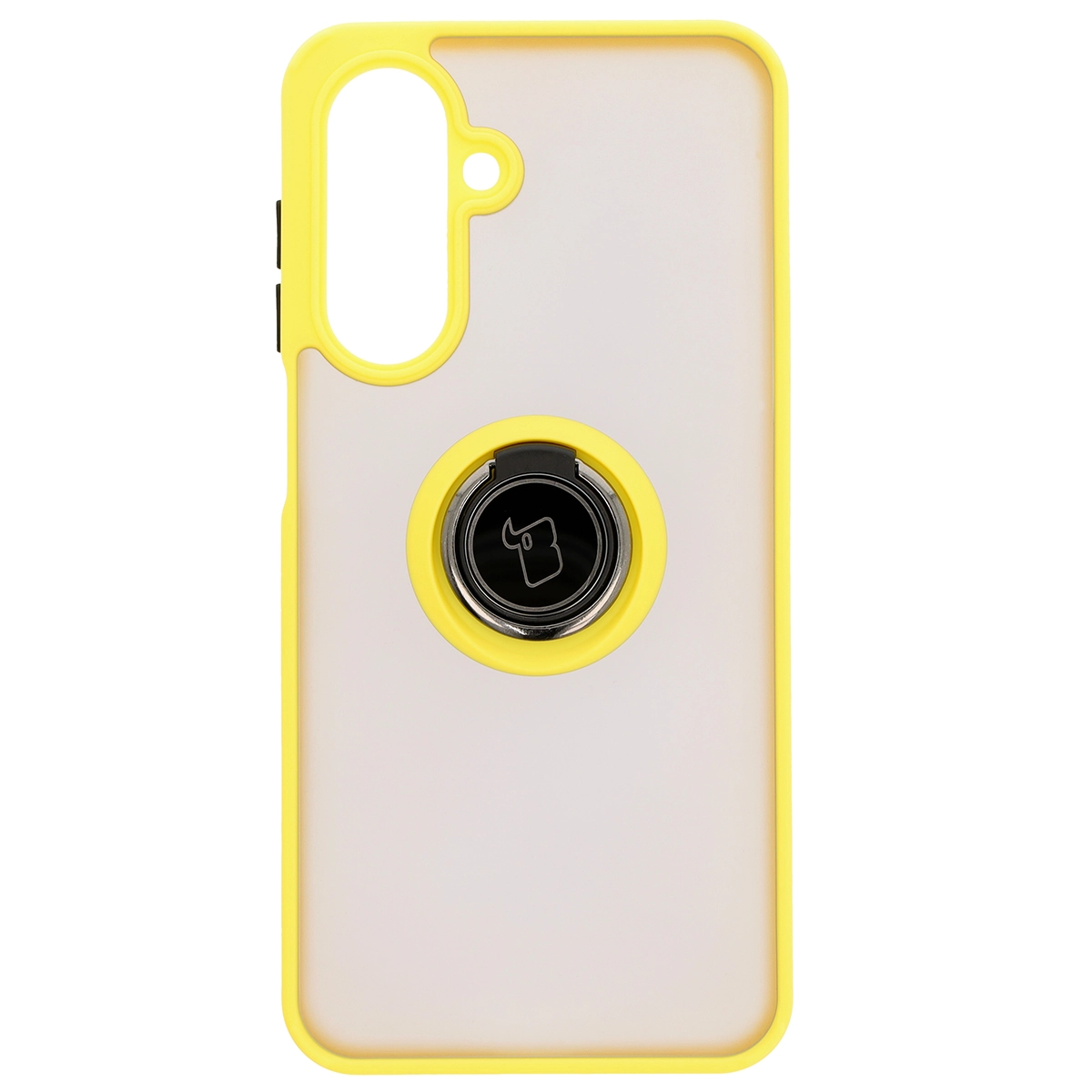 Etui Bizon z uchwytem na palec Hybrid Ring do Galaxy A26 5G Przydymione z żółtą ramką