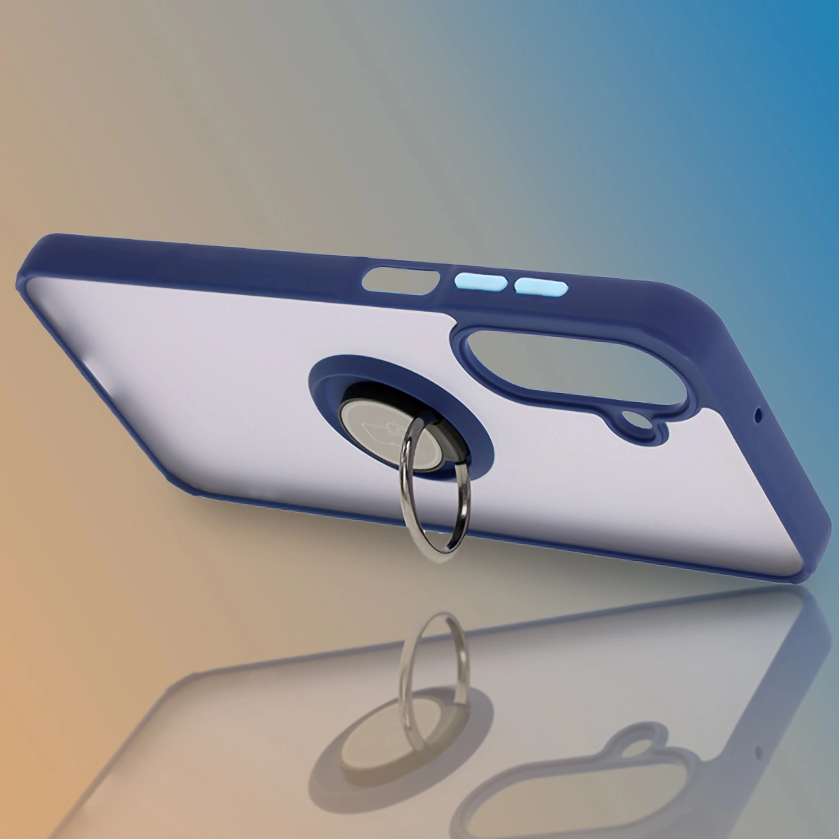 Etui Bizon z uchwytem na palec Hybrid Ring do Galaxy A26 5G Przydymione z granatową ramką