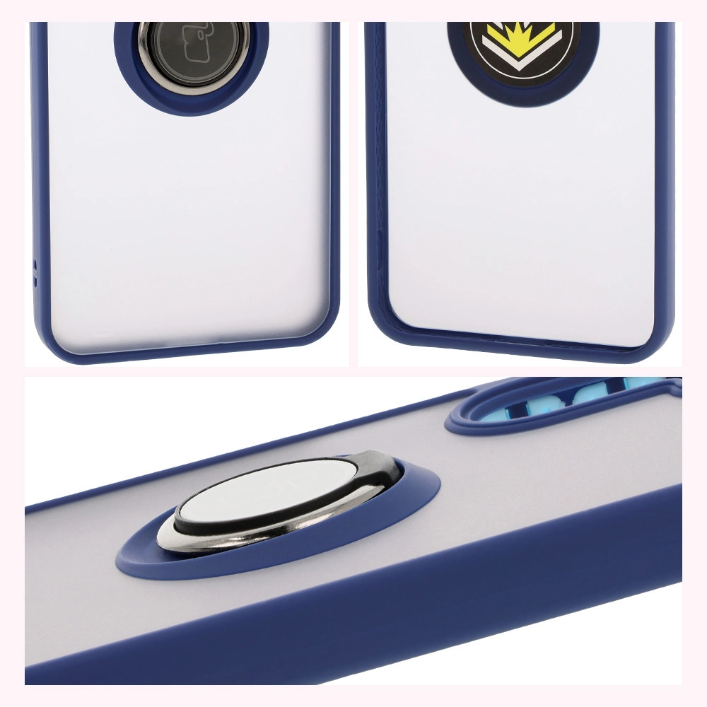 Etui Bizon z uchwytem na palec Hybrid Ring do Galaxy A26 5G Przydymione z granatową ramką