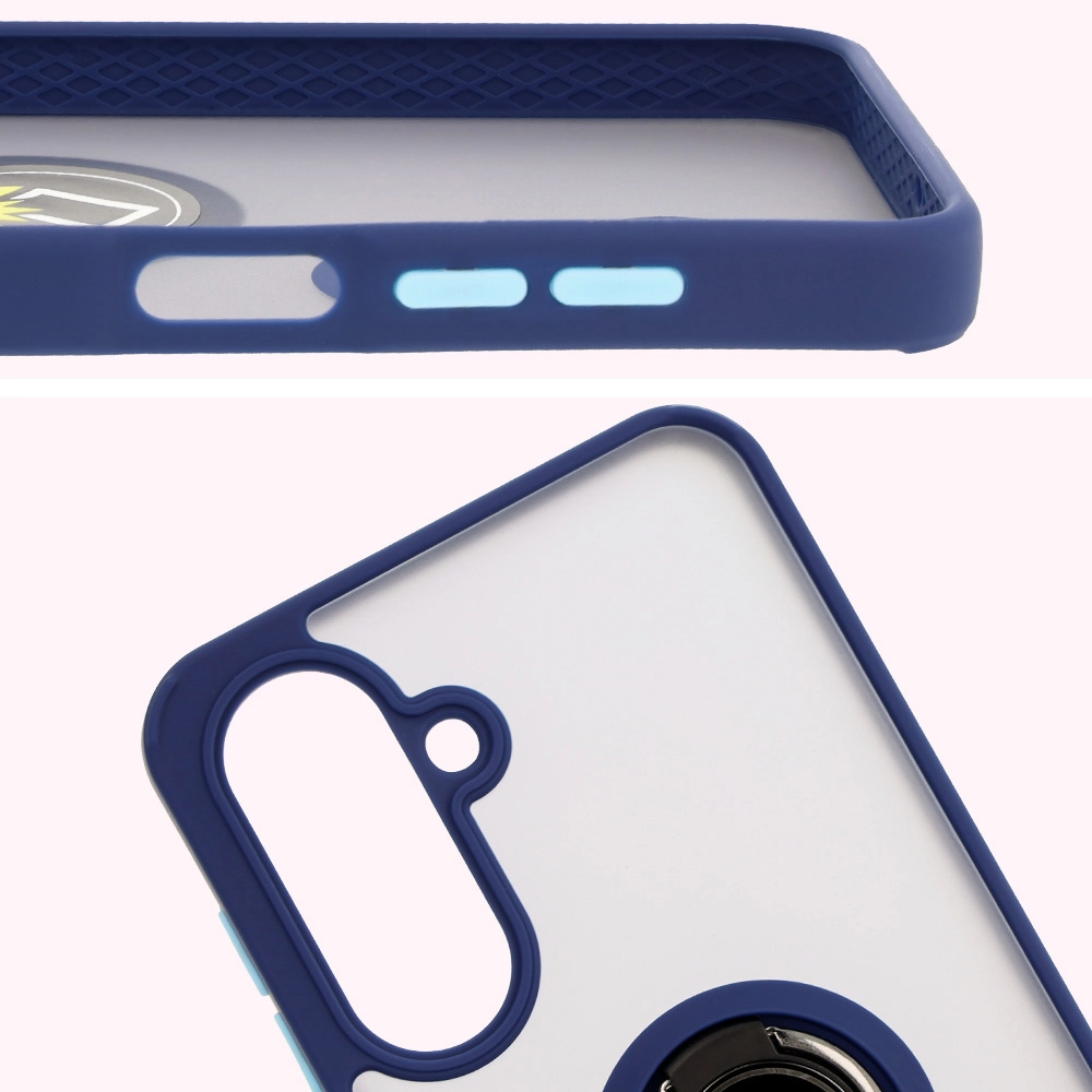 Etui Bizon z uchwytem na palec Hybrid Ring do Galaxy A26 5G Przydymione z granatową ramką