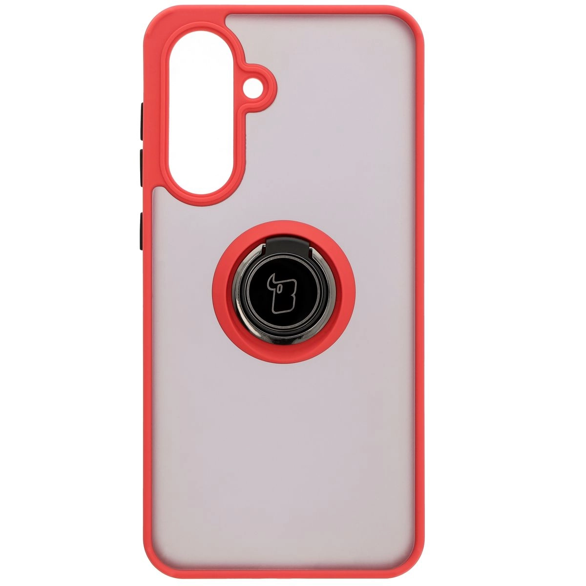 Etui Bizon z uchwytem na palec Hybrid Ring do Galaxy A36 5G / A56 5G Przydymione z czerwoną ramką