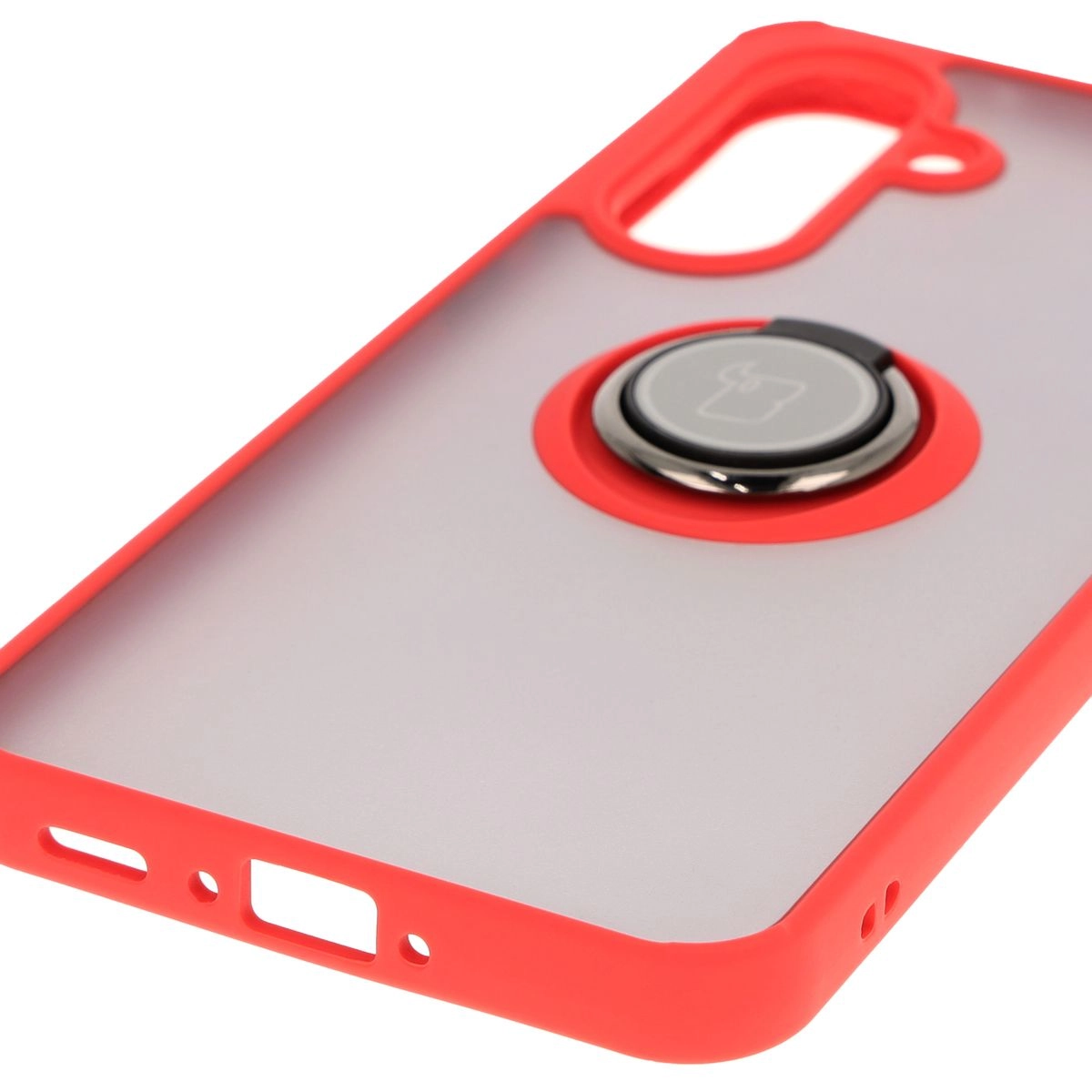 Etui Bizon z uchwytem na palec Hybrid Ring do Galaxy A36 5G / A56 5G Przydymione z czerwoną ramką