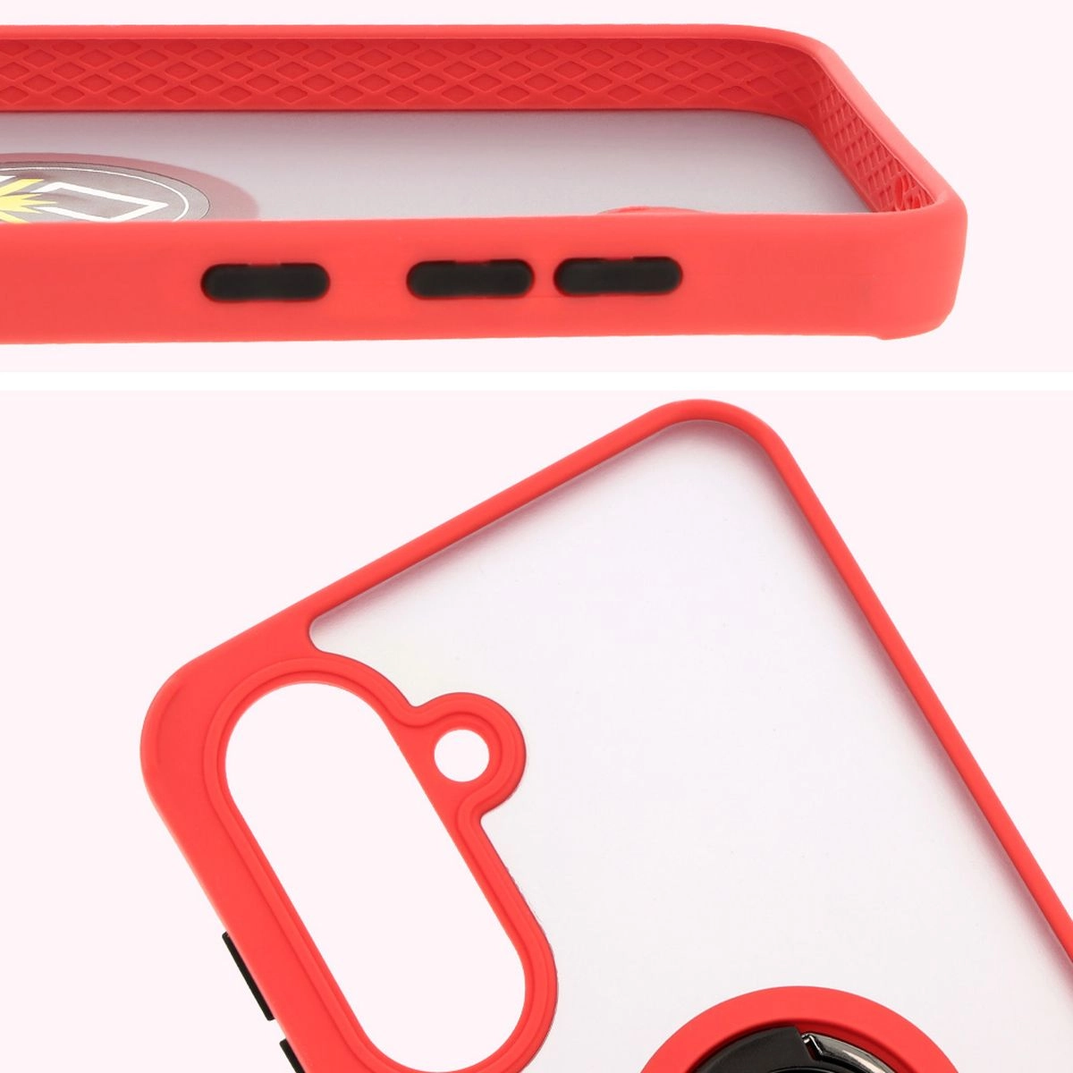 Etui Bizon z uchwytem na palec Hybrid Ring do Galaxy A36 5G / A56 5G Przydymione z czerwoną ramką