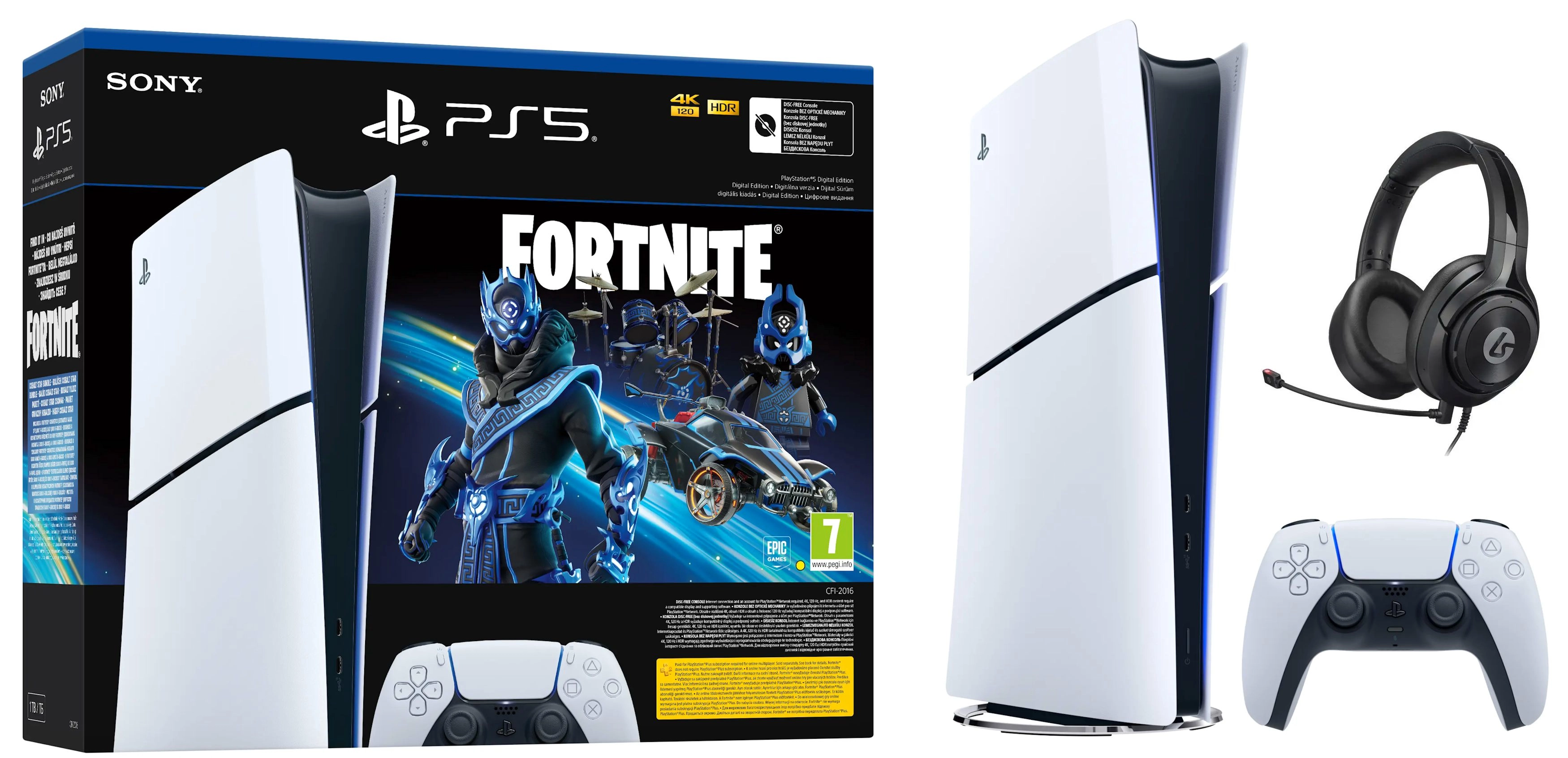 Konsola Sony PlayStation 5 Digital Slim D Chassis (PS5) 1TB Zestaw Fortnite Cobalt + Słuchawki LucidSound LS10P
