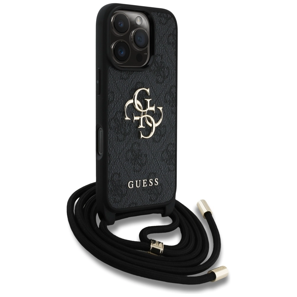 Etui Guess 4G Big Logo Cord Stap Crossbody do iPhone 16 Pro Max Czarny
