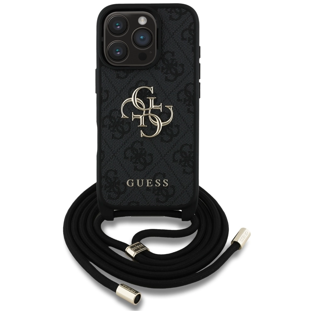 Etui Guess 4G Big Logo Cord Stap Crossbody do iPhone 16 Pro Max Czarny