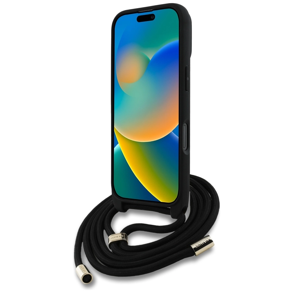 Etui Guess 4G Big Logo Cord Stap Crossbody do iPhone 16 Pro Max Czarny