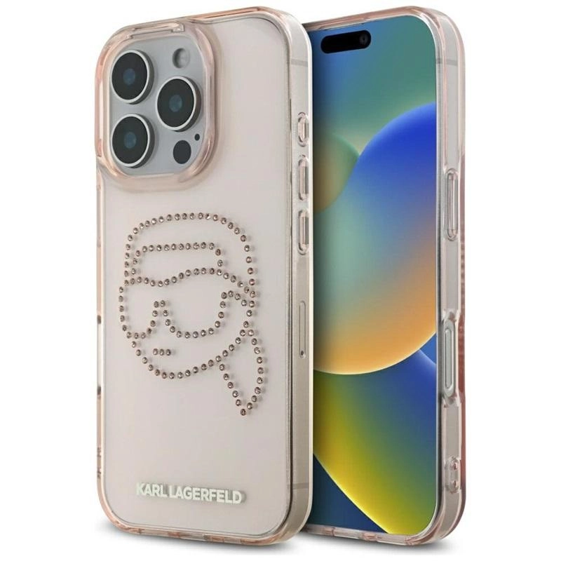 Etui Karl Lagerfeld IML Rhinestones Karl Head do iPhone 16 Pro Max Różowy