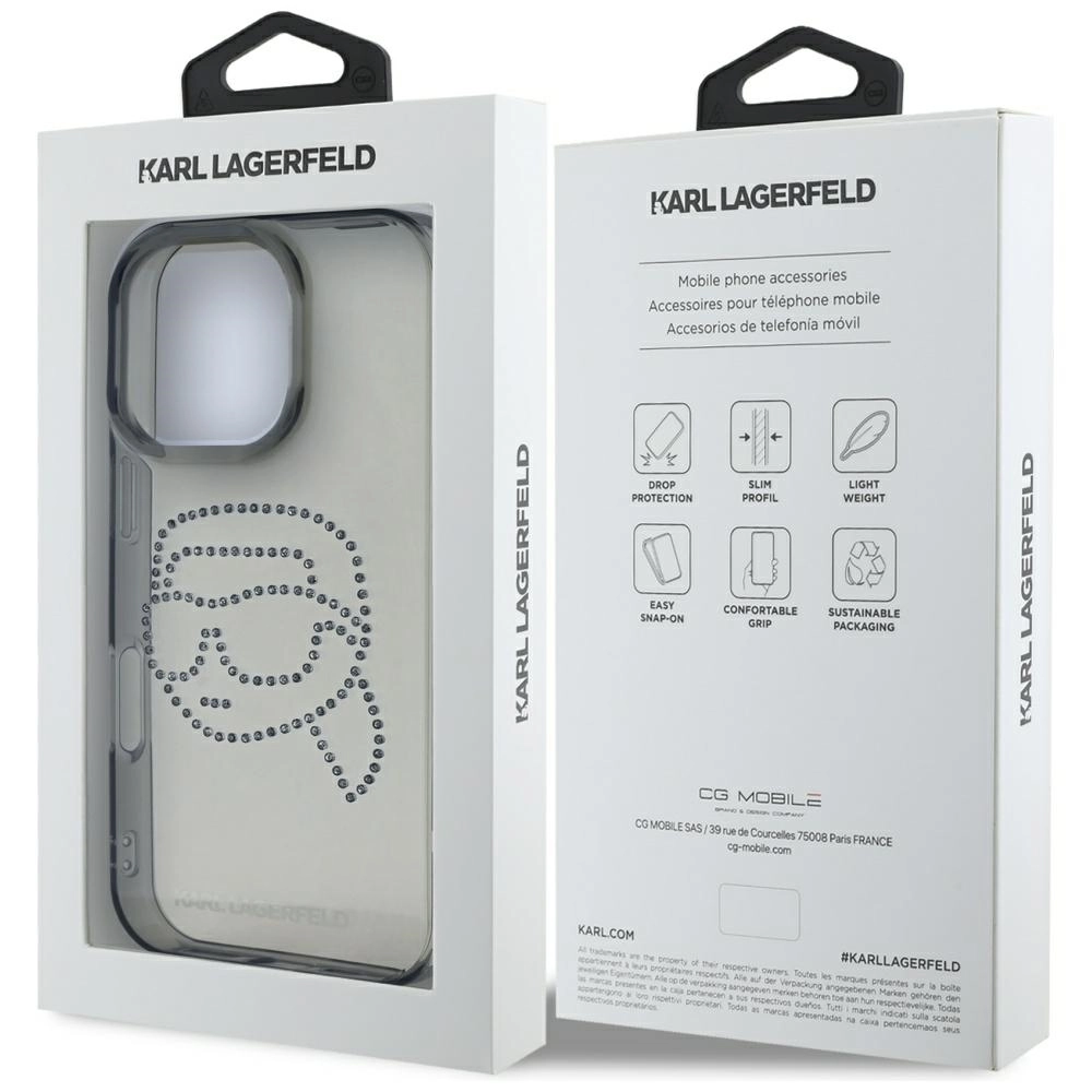 Etui Karl Lagerfeld IML Rhinestones Karl Head do iPhone 16 Pro Czarny