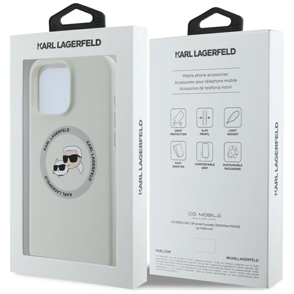 Etui Karl Lagerfeld Silicone Double Heads And Circle MagSafe do iPhone 16 Pro Beżowy