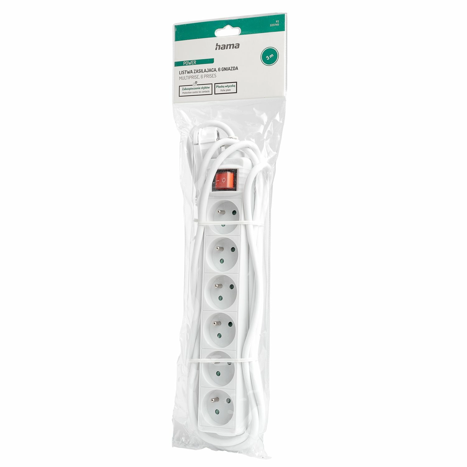 Listwa Hama P2223745 "STANDARD" 6 Gniazd 3m Biały