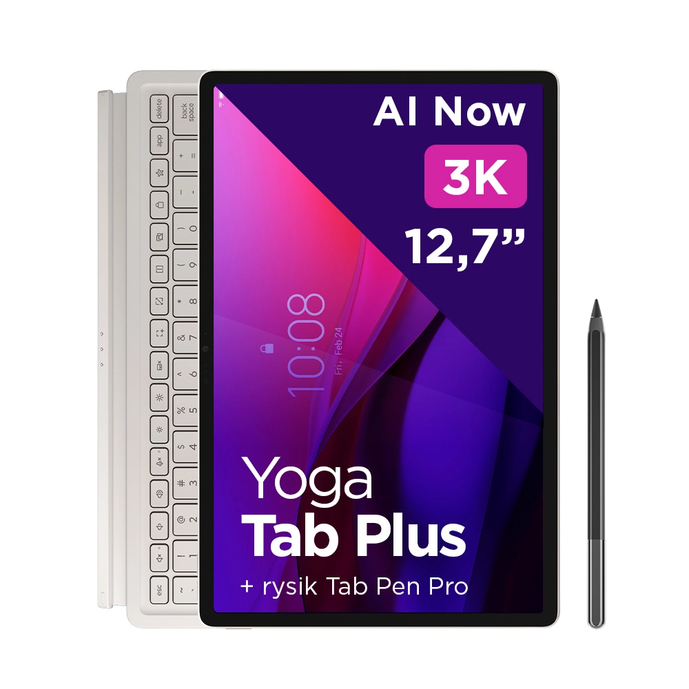 Tablet Lenovo Yoga Tab Plus 12,7" TB520FU 16/512GB Wi-Fi Perłowy + Klawiatura