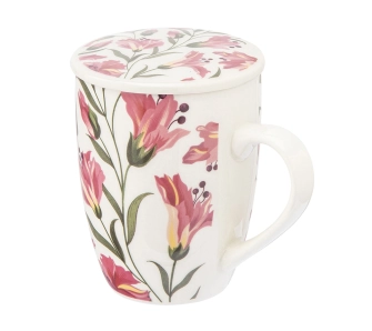 Kubek z zaparzaczem Altom Design New Bone China Alstromeria 340ml