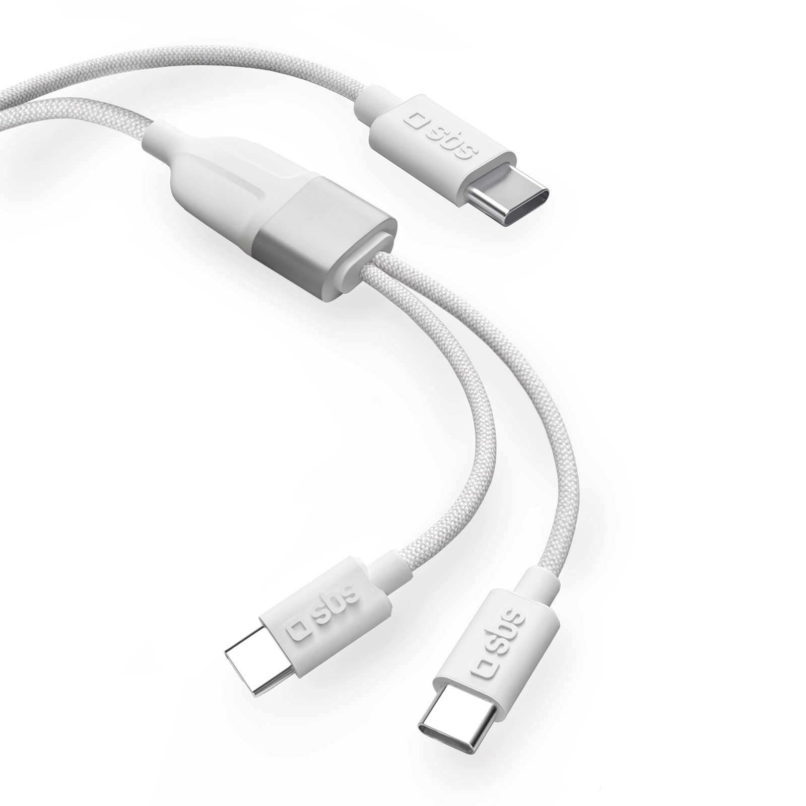 Kabel SBS Splitter USB-C do 2xUSB-C 60W+25W 1,5m Biały