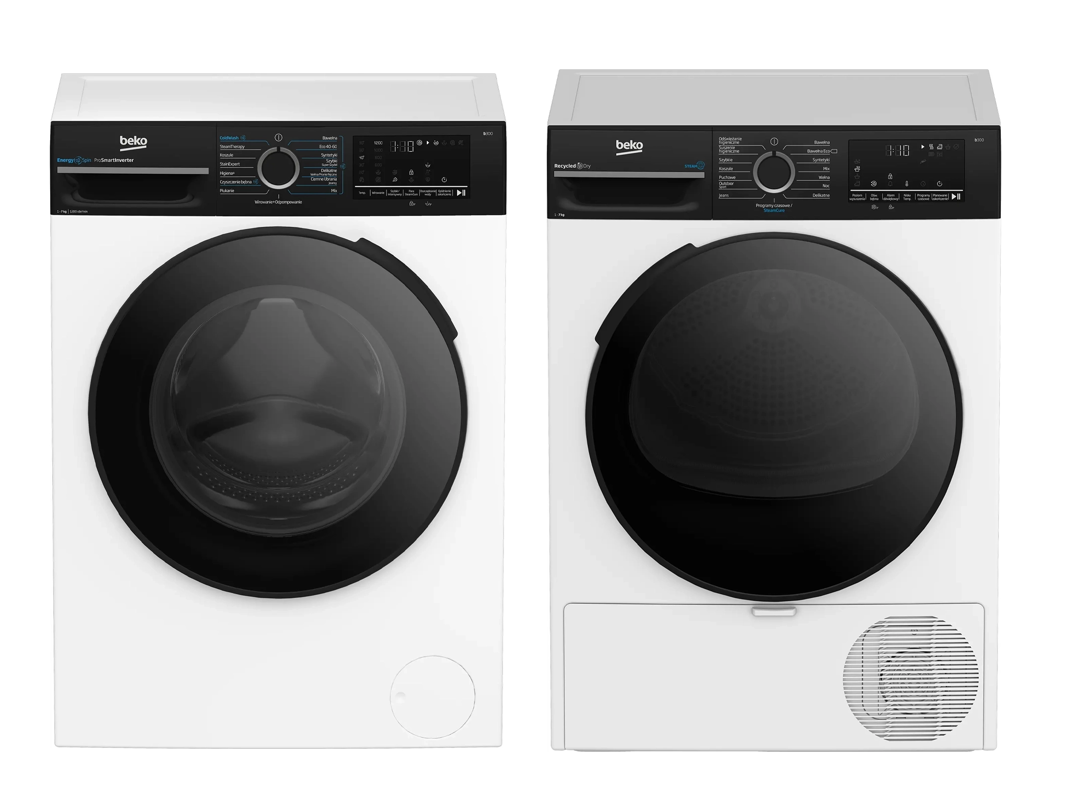 Zestaw Beko pralka b300 BM3WFU47215WBDC EnergySpin Slim 7kg 1200obr/min + suszarka b300 BM3T47249WBDC Slim 47cm 7kg