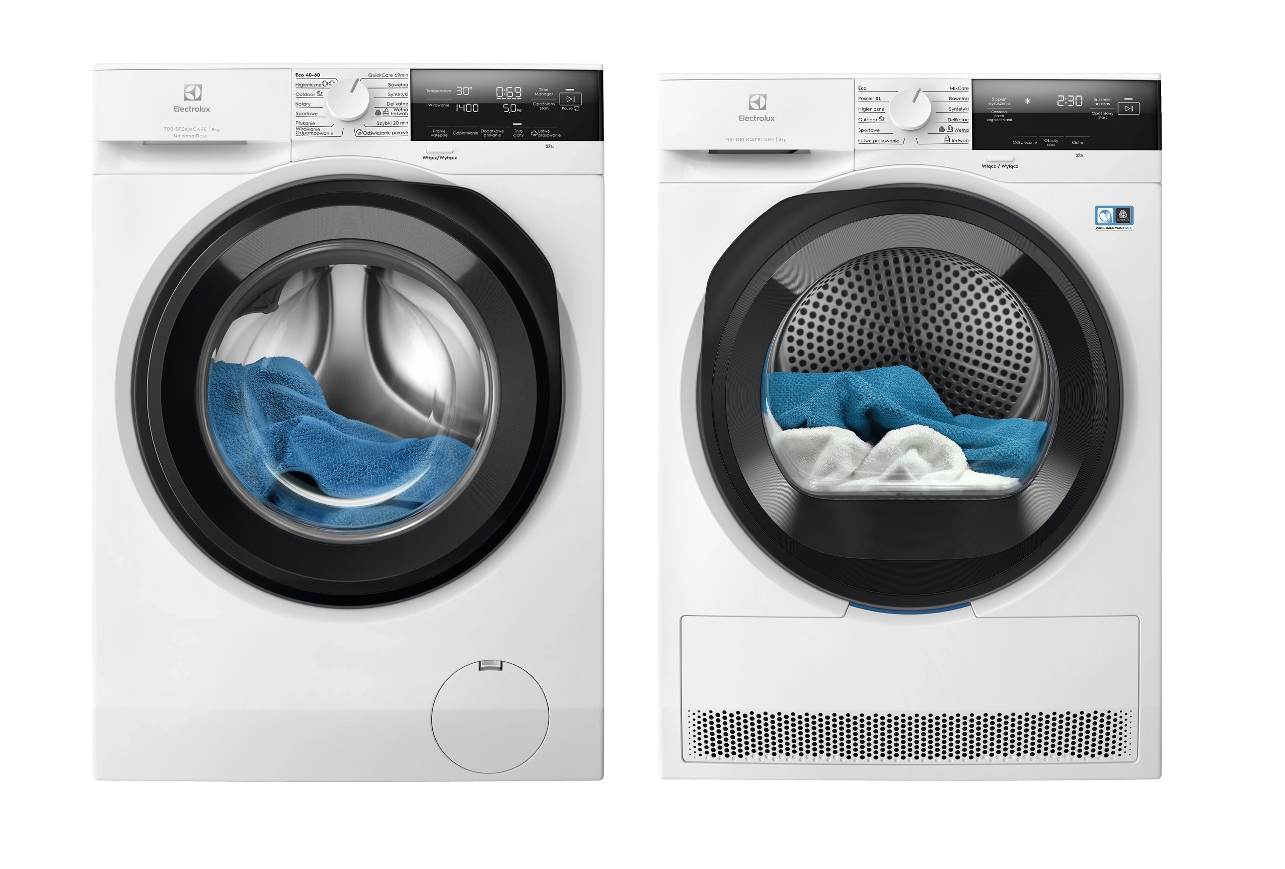 Electrolux pralka 700 SteamCare EW7F3482P 8kg 1400 obr/min + suszarka 700 DelicateCare EW7DEU385AP 63,8cm 8kg