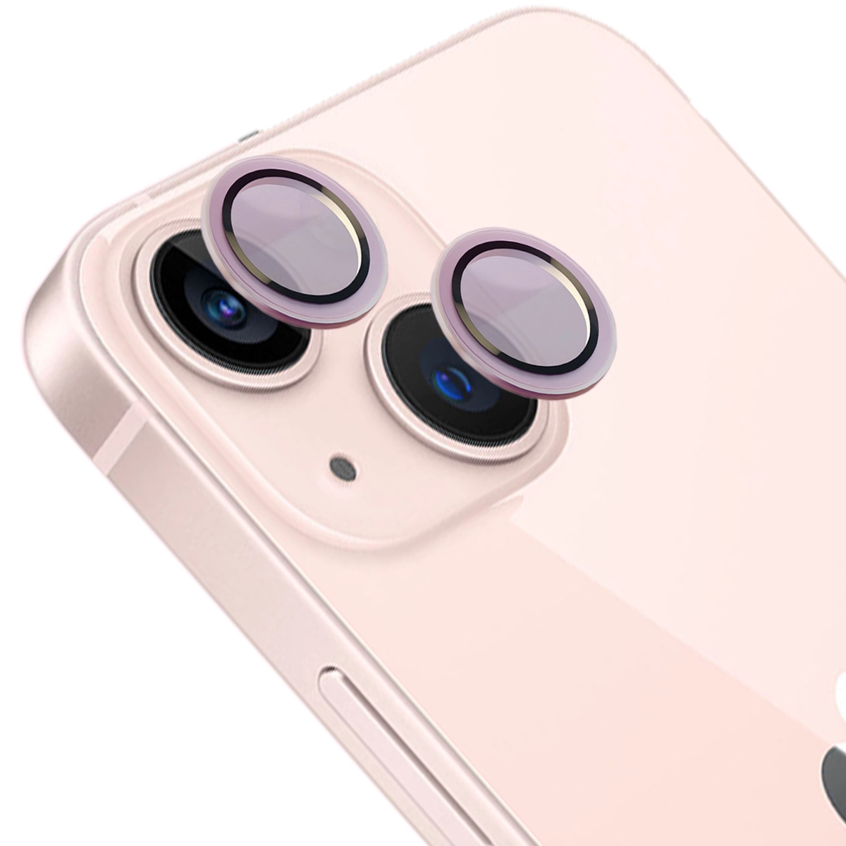 Szkło hartowane Bizon na aparat z aplikatorem Snap Lens do iPhone 13/13 Mini jasnoróżowa ramka