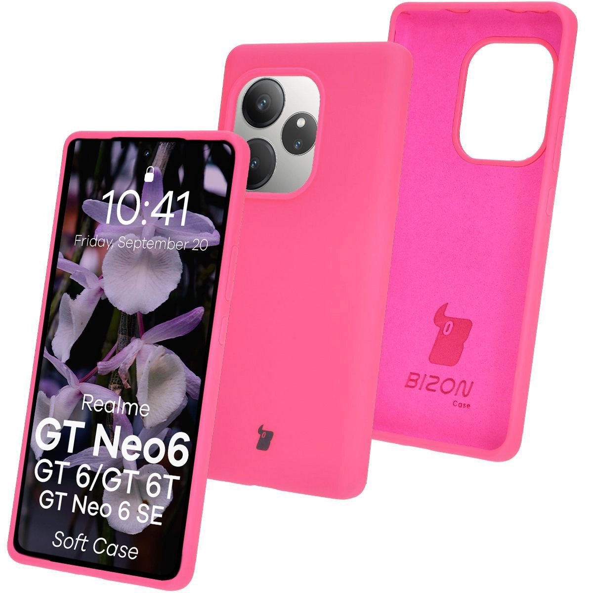 Etui Bizon Silikonowe Soft do Realme GT 6/6T/Neo 6/Neo 6 SE Neonowo-różowy