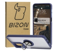 Bizon z uchwytem na palec Hybrid Ring do Motorola Moto G55 5G przydymione z Granatową ramką