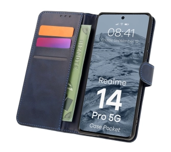 Etui Bizon z klapką Pocket do Realme 14 Pro 5G Granatowy