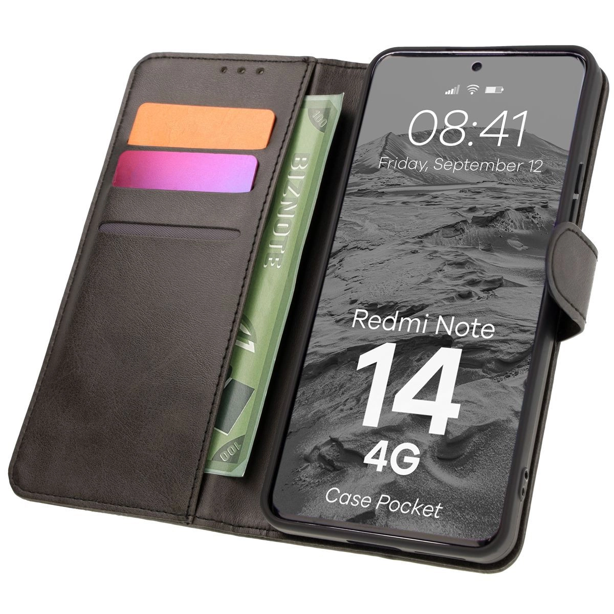 Etui Bizon z klapką Pocket do Xiaomi Redmi Note 14 4G Czarny