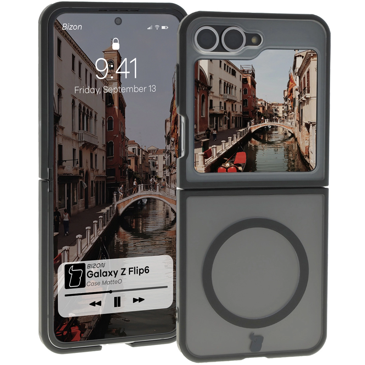Etui Bizon MatteO z MagSafe do Galaxy Z Flip6 Półprzezroczysty z Czarną ramką