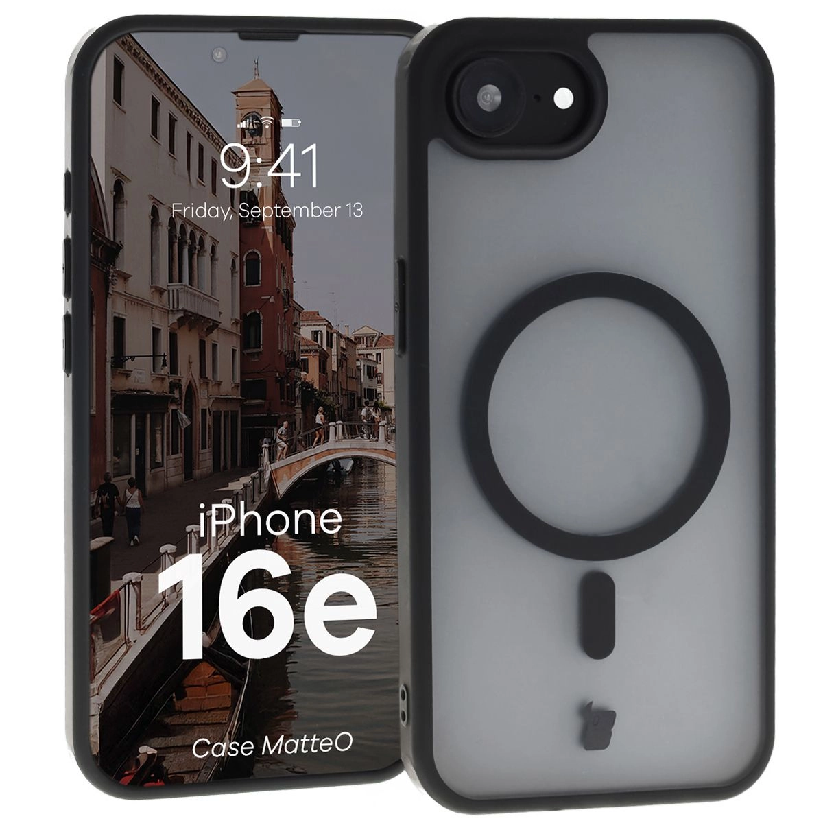 Etui Bizon MatteO z MagSafe do iPhone 16e Półprzezroczysty z Czarną ramką