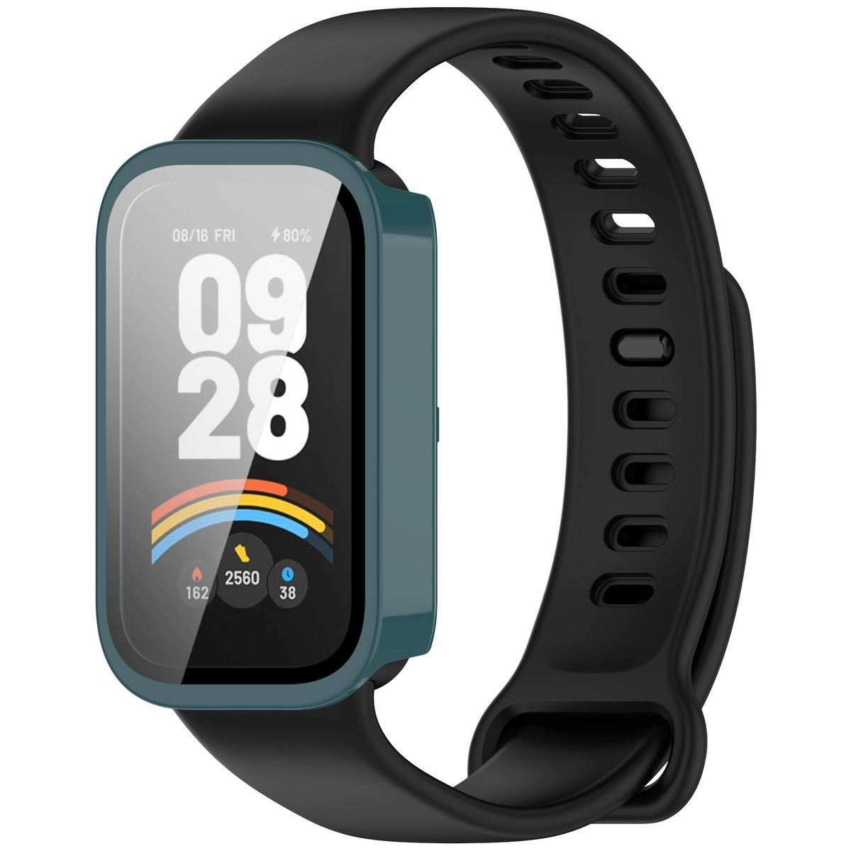 Nakładka na tarczę Bizon ze szkłem do Xiaomi Mi Smart Band 9 Active / Xiaomi Redmi Band 3 zielony