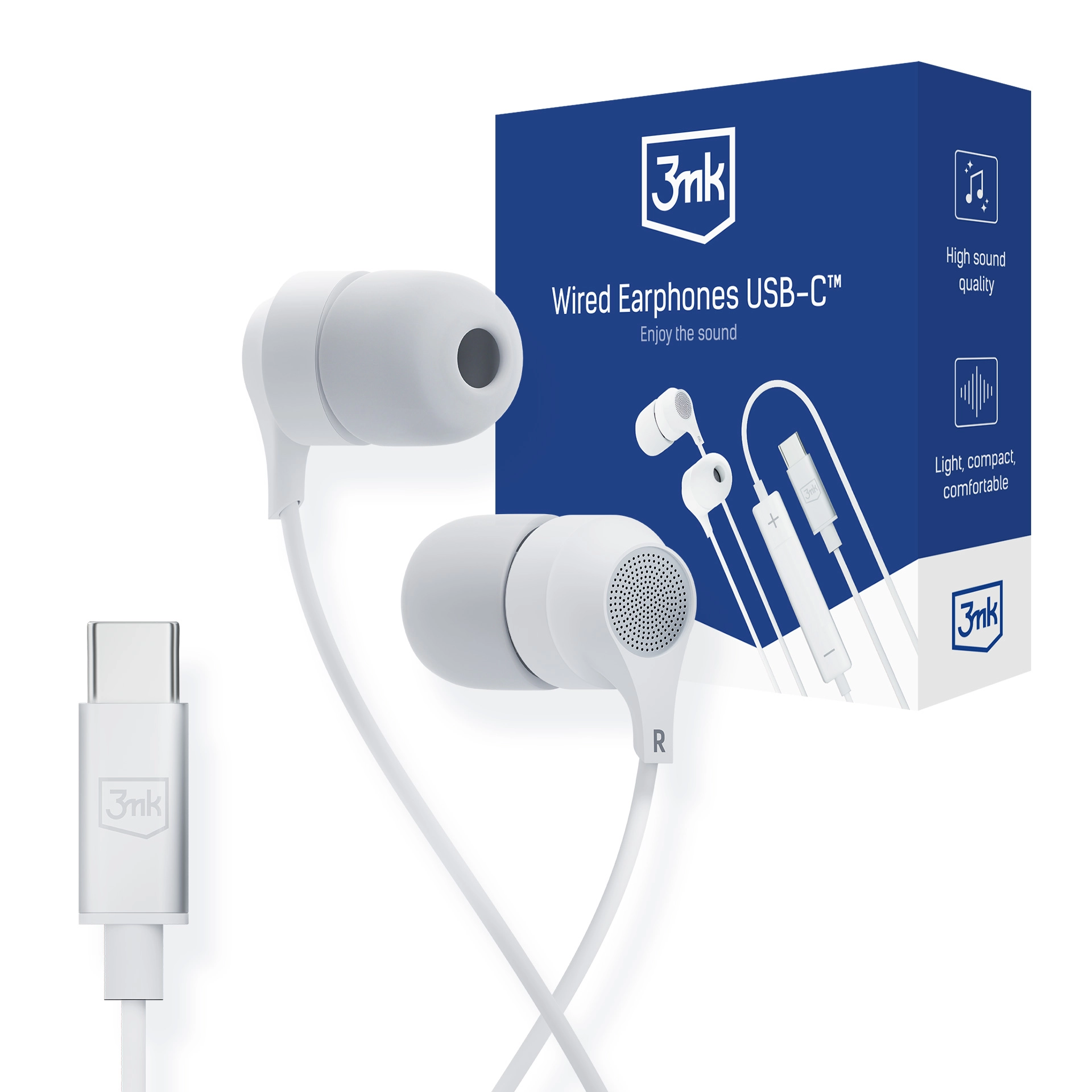 Słuchawki przewodowe 3mk Wired Earphones USB-C Biały