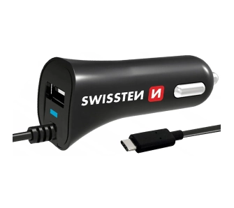 Ładowarka samochodowa Swissten 20111500 USB-C 2,4A 1,5m Czarny