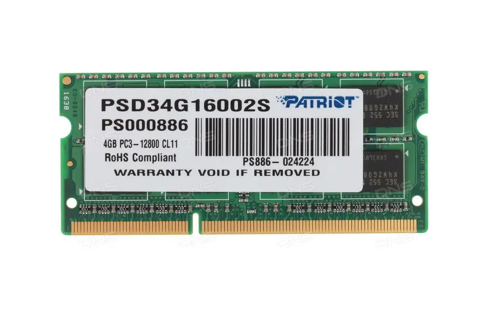 Pamięć RAM Patriot PSD34G16002S DDR3 4GB 1600 CL11 SODIMM