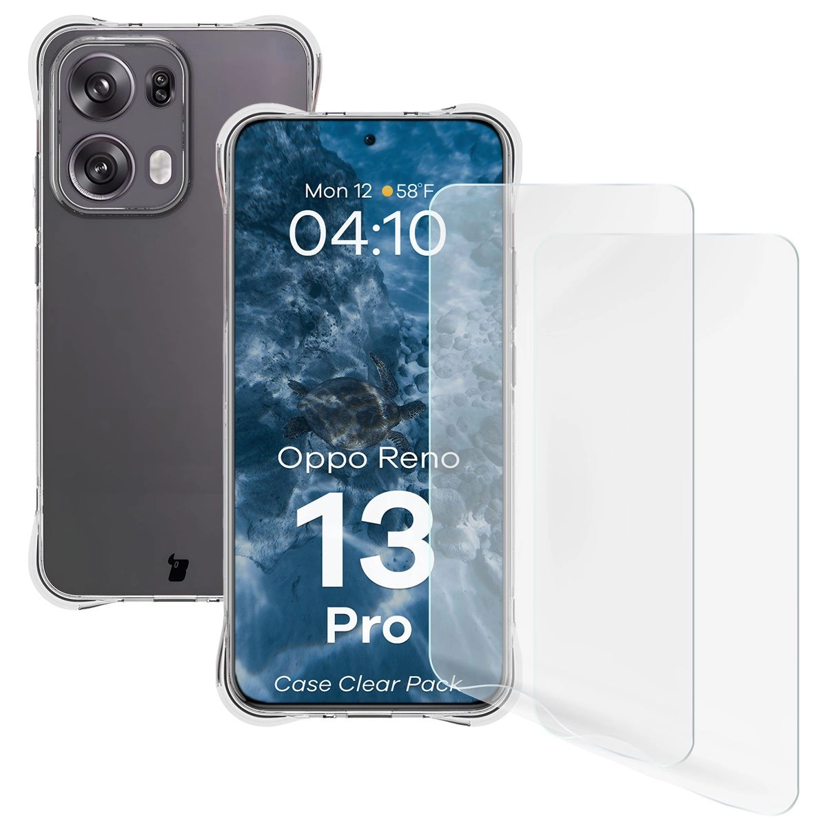 Zestaw ochronny Bizon elastyczne etui Salpa + 2x folia na ekran Clear Pack do Oppo Reno13 Pro