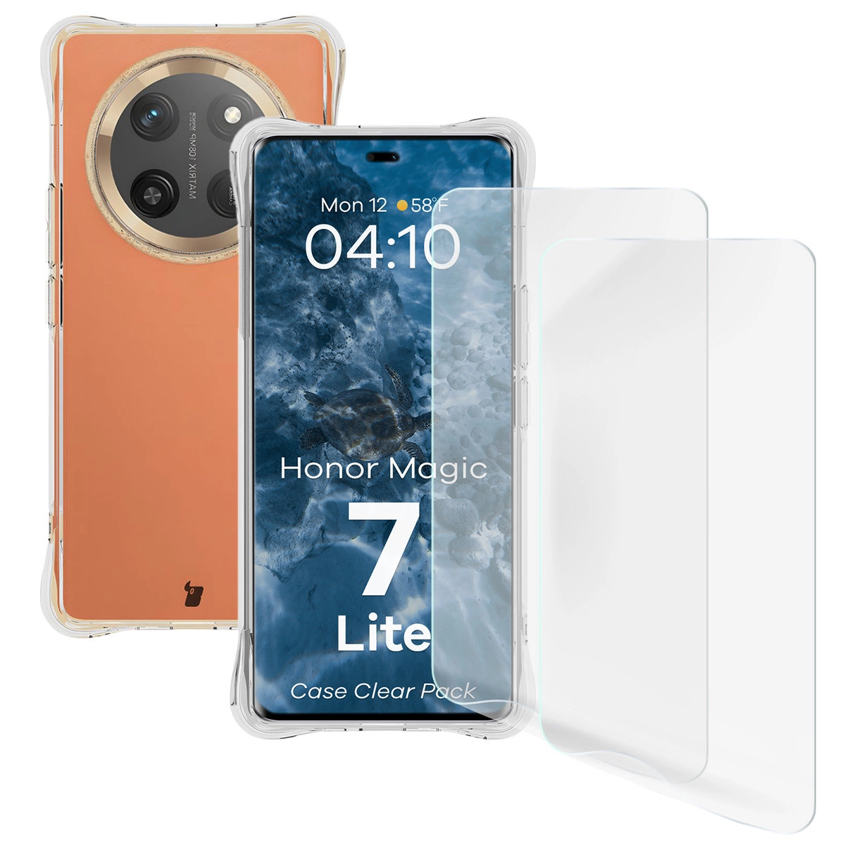 Zestaw ochronny Bizon elastyczne etui Salpa + 2x folia na ekran Clear Pack do Honor Magic7 Lite