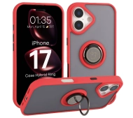 Bizon z uchwytem na palec Hybrid Ring do Apple iPhone 17 Przydymione z Czerwoną ramką