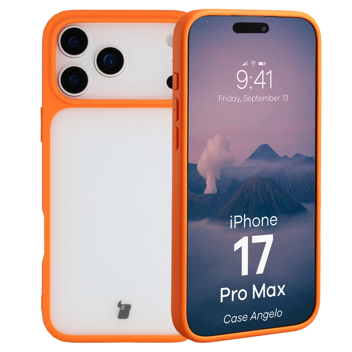 Etui Bizon Angelo do Apple iPhone 17 Pro Max z pomarańczową ramką