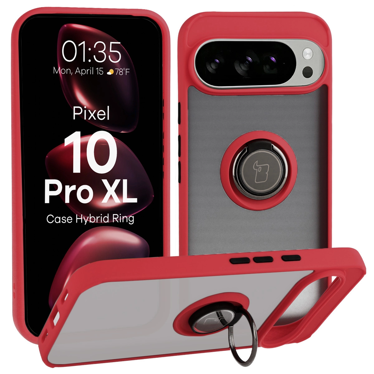 Bizon z uchwytem na palec Hybrid Ring do Google Pixel 10 Pro XL Przydymione z Czerwoną ramką